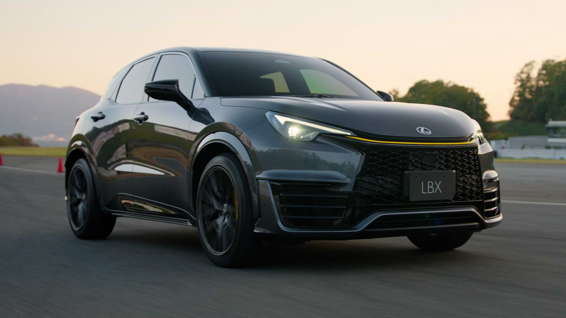A car speeding on a private track.