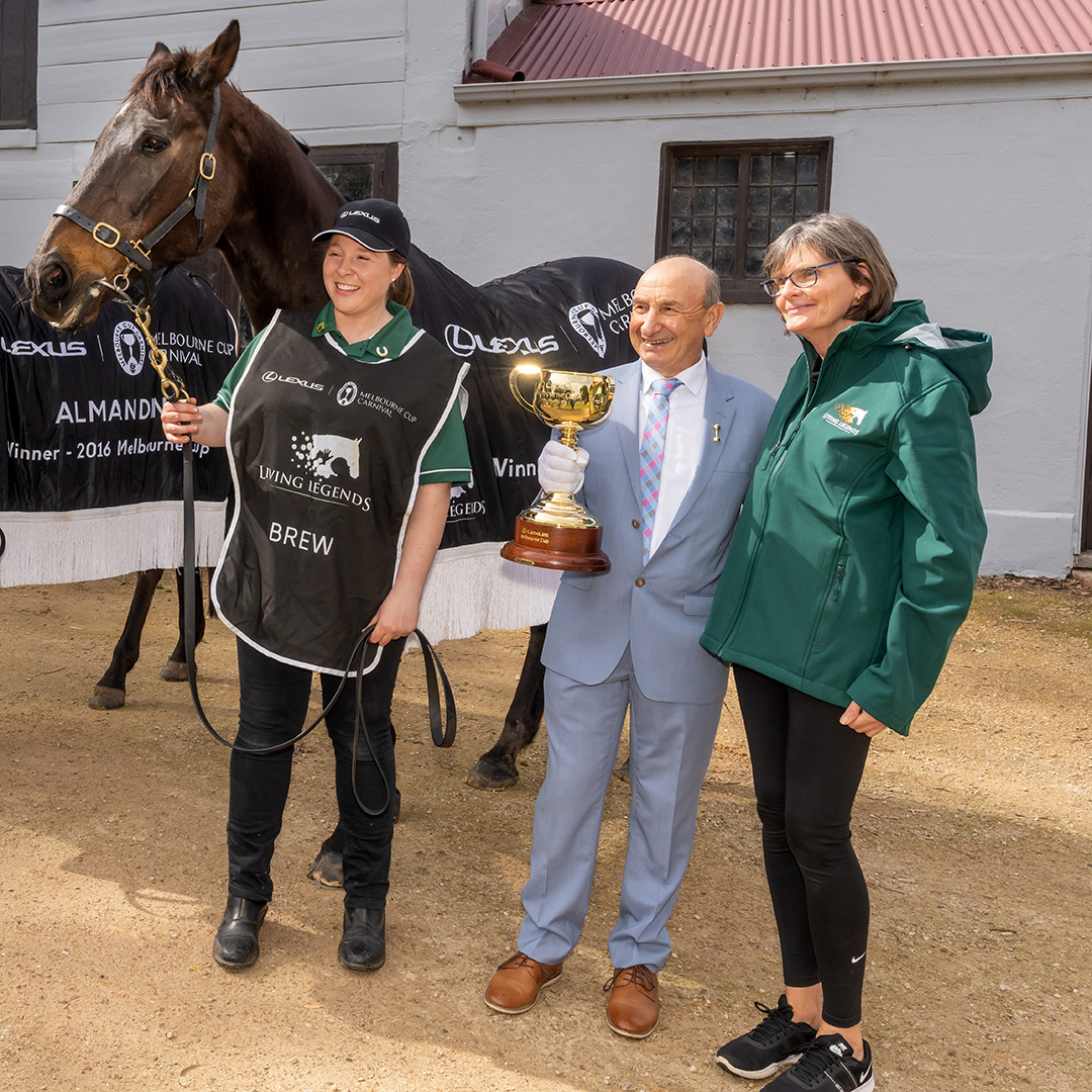 Lexus Melbourne Cup Carnival: Almandin winner 2016 with people, trophy, and horse.
