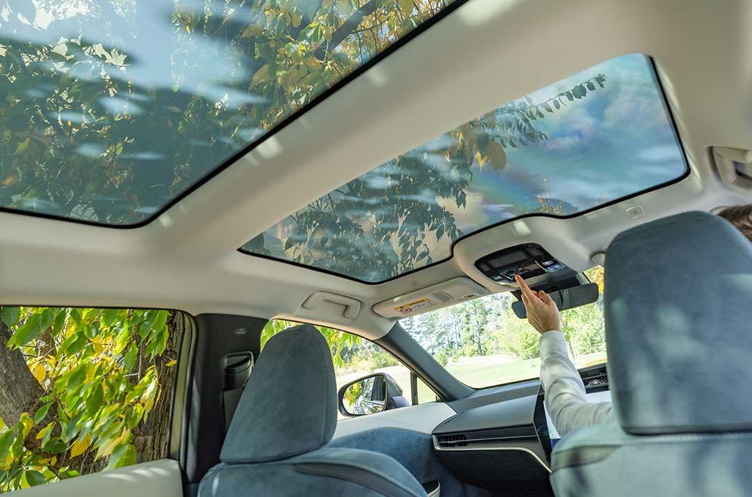 The interior of a Lexus vehicle, showing the sky light